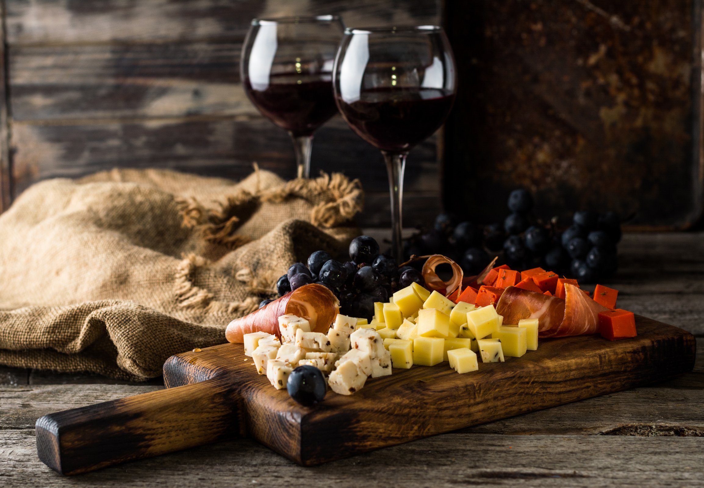 Cheese Board with Red Wine 