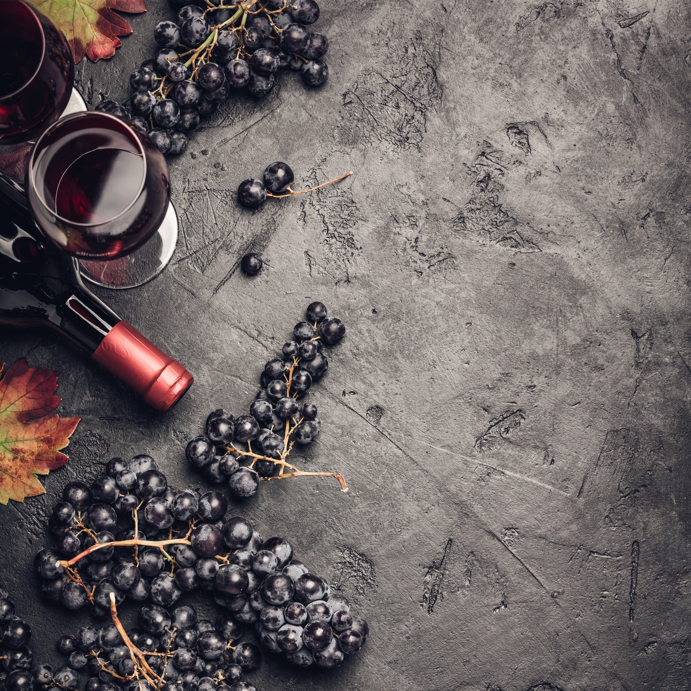 Wine composition on dark rustic background